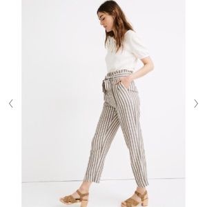 Madewell Striped Linen-Blend Paperbag Pants